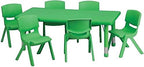 24W x 48L Rectangular Green Plastic Height Adjustable Activity Table Set with 6 Chairs