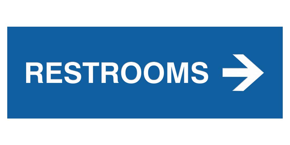 Signs Bylita Basic Restrooms Right Arrow Directional Sign - Durable Material | Strong Adhesive Tape (Blue) - Large (1 Pack)