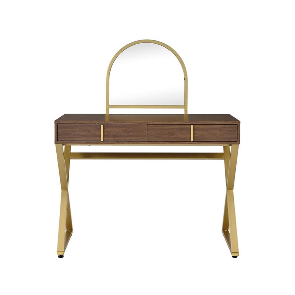 Acme Coleen Vanity Desk in Walnut & Gold Finish