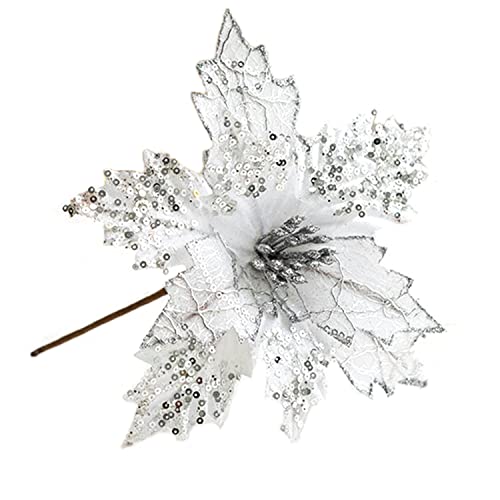 SAING S A I N G 6 pcs Christmas Poinsettia Ornaments Picks, Artificial Silk Flower for Christmas Tree Wreath Decoration, 7.8 Inc