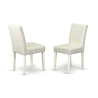 East West Furniture 1NDAB5-LWH-64 5 Piece Dinette Set for 4 Includes a Rectangle Room Table with Dropleaf and 4 White Faux Leather Parson Dining Chairs, 30x48 Inch