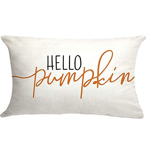Gtext 12X20 Inch Fall Throw Pillow Cover Hello Pumpkin Cushion Cover Autumn Decor Fall Pumpkins, Outdoor Pillow Linen Square Pil