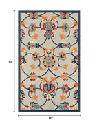 HomeRoots 517454 8 x 10 ft. Blue & Orange Floral Non Skid Indoor & Outdoor Rectangle Traditional Area Rug