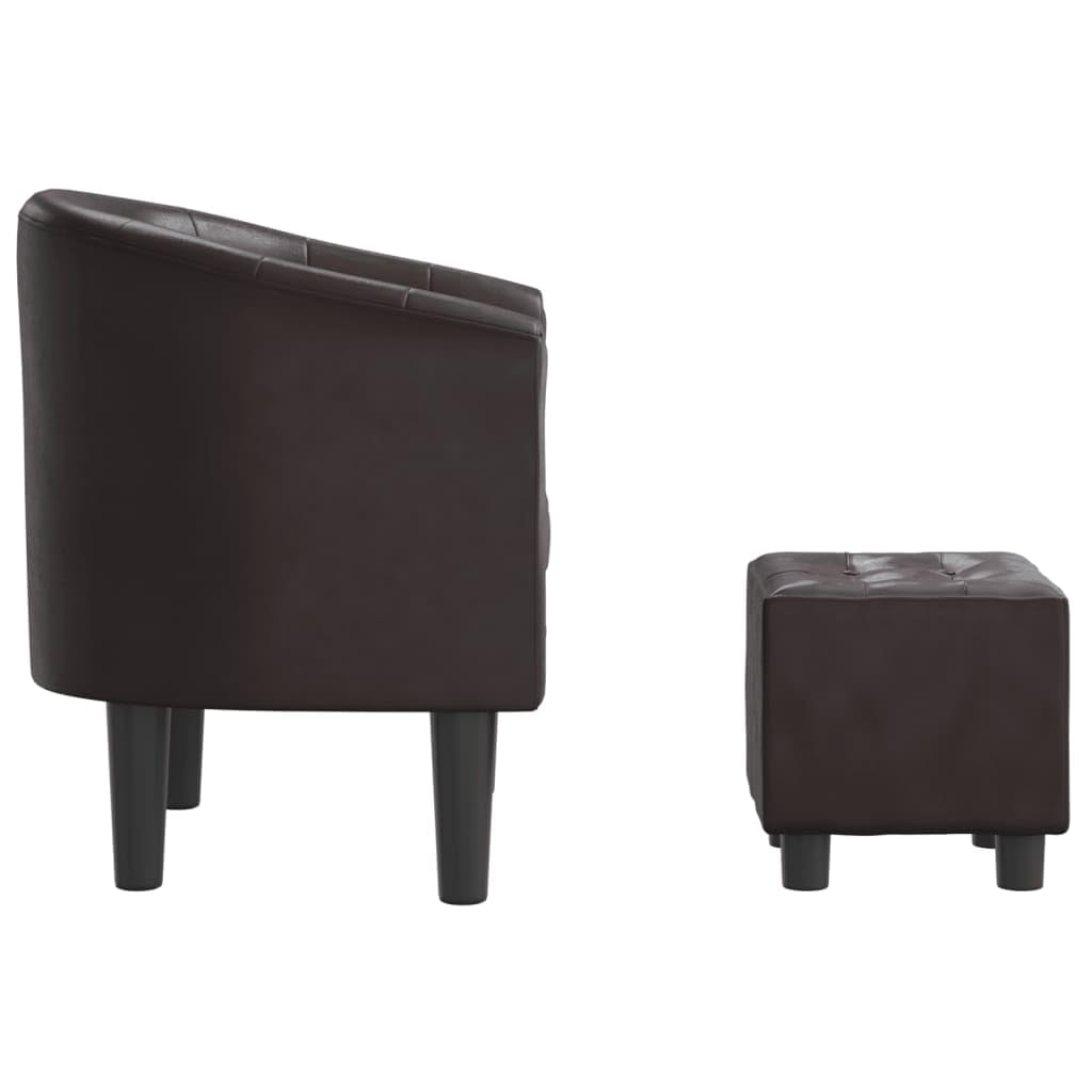vidaXL Brown Heritage Faux Leather Tub Chair with Footstool - Ultra-Comfortable Padded Seat, Armrest and Backrest - Ideal for Living Room, Bedroom, Office or Lounge