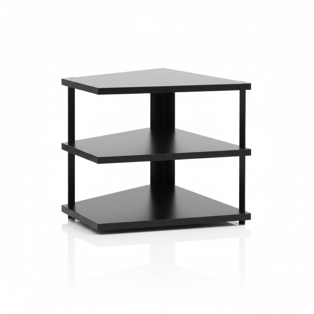 Naoe 3Tier Corner Shelf, Black, Countertop Storage Organiser For Kitchen, Compact Design