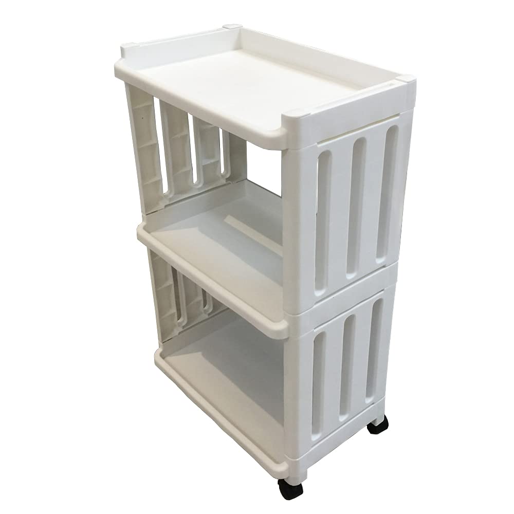Rolling Storage Utility Cart Slim Organizer Shelf with Wheels 3 Tier Narrow Places Mobile Shelving Unit Tower Rack for Kitchen B