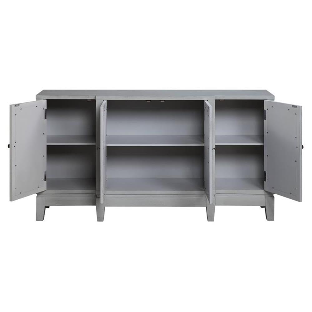 Acme Magdi Wooden Console Table with 4 Mirrored Doors in Antique Gray