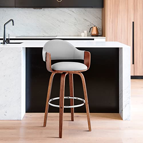 HomeRoots 26' Rich Grey Faux Leather Walnut Wood Bar Stool