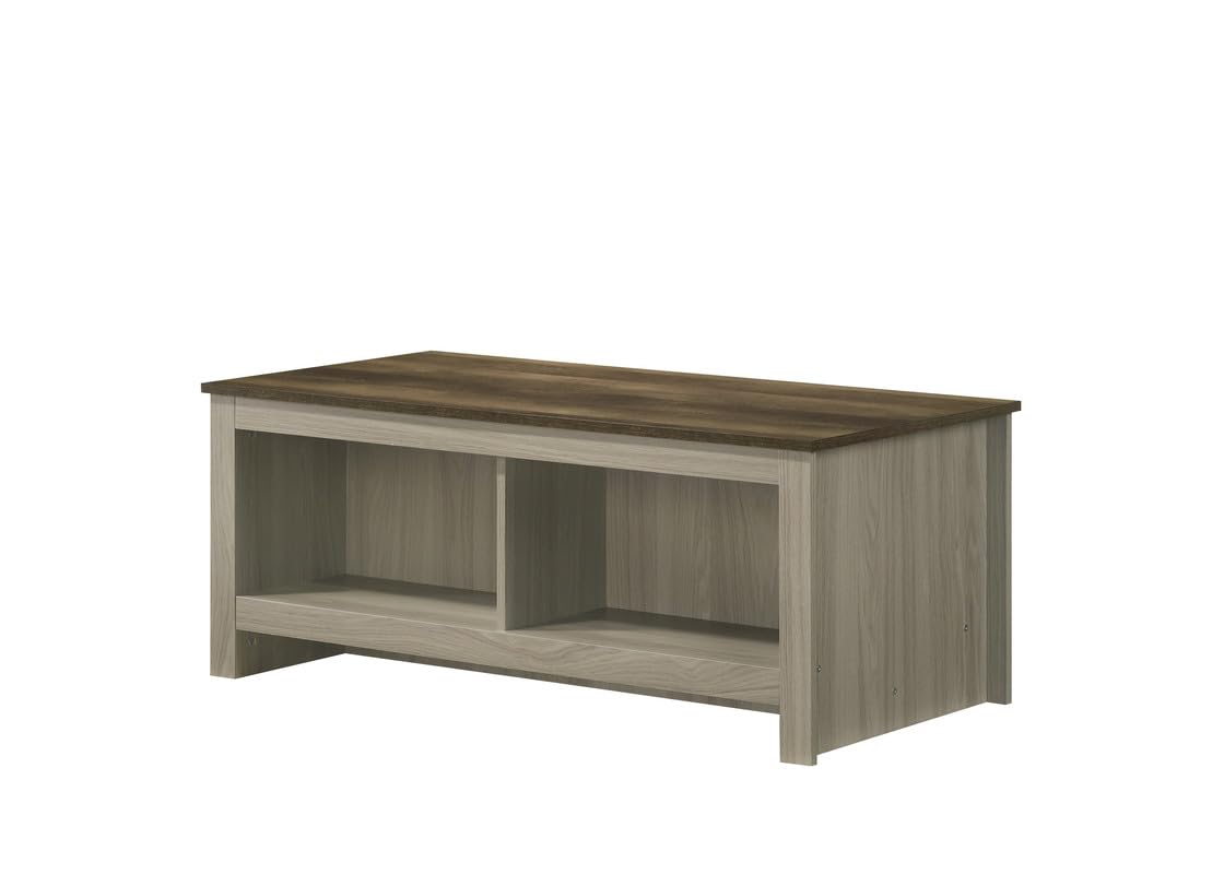 Nyla 43 inch W Gray Oak Coffee Table with Open Shelves Front and Back