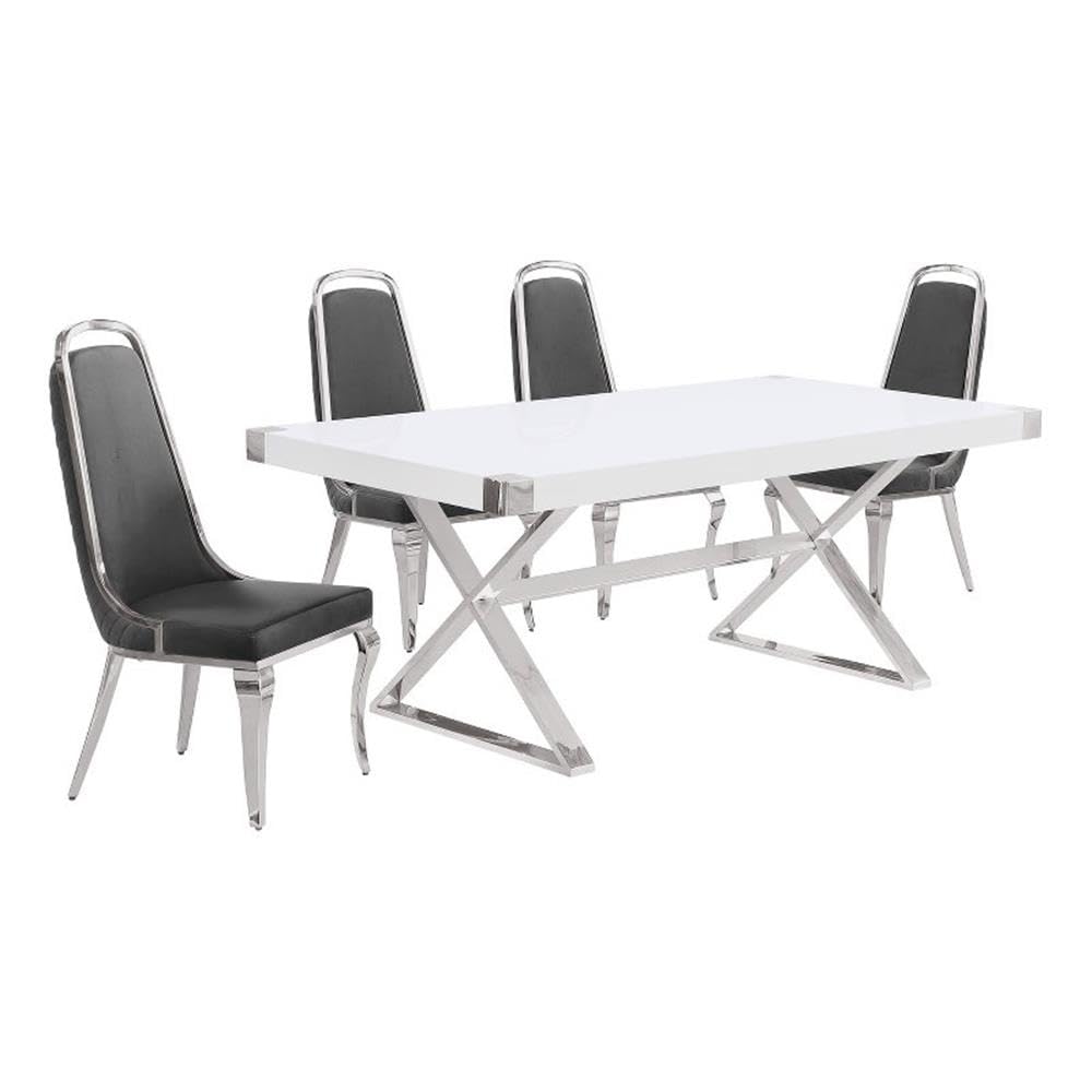 Best Quality Furniture D440/1-Sc310-7 Dining Set, 5 Piece, Dark Grey/Silver