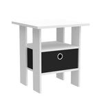 Furinno Andrey Set of 2 End Side Night Stand/Bedside Table with Bin Drawer, 2-Pack, White/Black