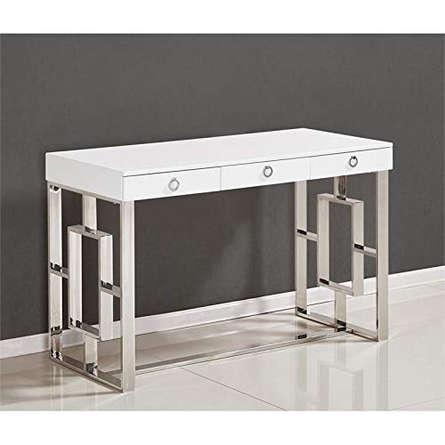 Best Master Furniture Brooks Contemporary 3-Drawer Writing Desk, Silver