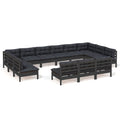 vidaXL Solid Pinewood Patio Lounge Set 13 Piece with Cushions Garden Outdoor Lawn Yard Terrace Balcony Wooden Seat Seating Furniture Black
