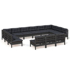 vidaXL Solid Pinewood Patio Lounge Set 13 Piece with Cushions Garden Outdoor Lawn Yard Terrace Balcony Wooden Seat Seating Furniture Black