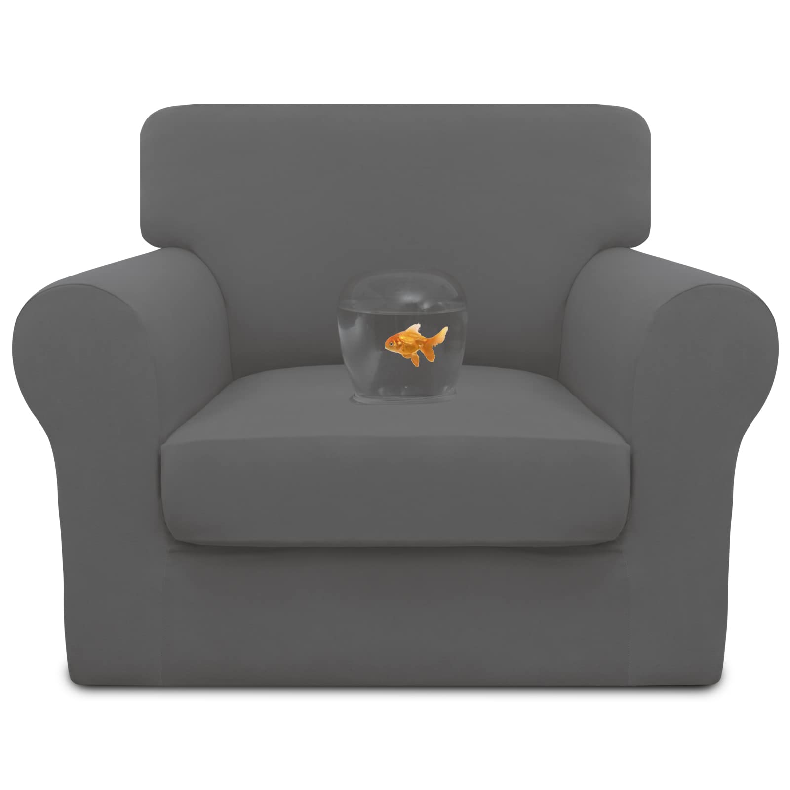 Easy-Going 100% Dual Waterproof 2 Pieces Chair Cover Stretch Soft Couch Cover For Dogs, Sofa Slipcover For 1 Separate Cushion Couch Leakproof Furniture Protector For Kids, Pets Gray