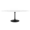 Modway Lippa 78" Oval-Shaped Mid-Century Modern Dining Table With White Wood Top And Black Base