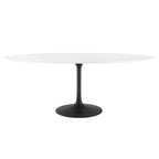 Modway Lippa 78" Oval-Shaped Mid-Century Modern Dining Table With White Wood Top And Black Base