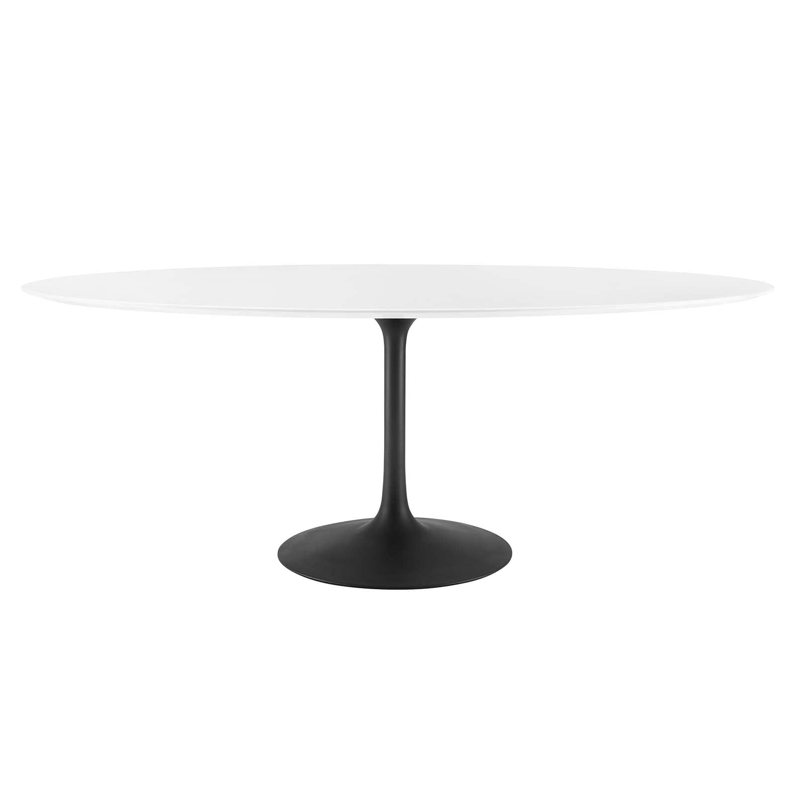 Modway Lippa 78" Oval-Shaped Mid-Century Modern Dining Table With White Wood Top And Black Base