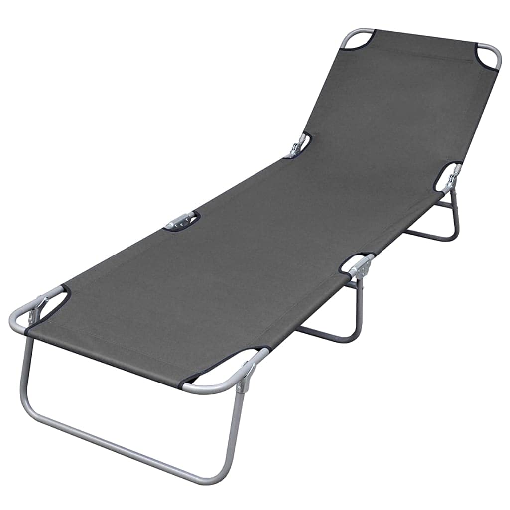 vidaXL Foldable Sunlounger in Gray - Adjustable Backrest and Resistant Oxford Fabric for Comfort, Outdoor Sun Bed with a Durable Powder-Coated Steel Frame, Portable and Easy Storage