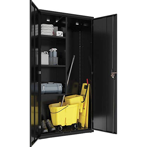 Lorell, Llr00018, 4-Shelf Steel Janitorial Cabinet, 1 Each, Black