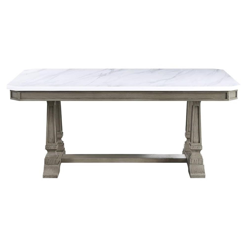 Acme Zumala Wooden Dining Table with Trestle Base in White and Weathered Oak