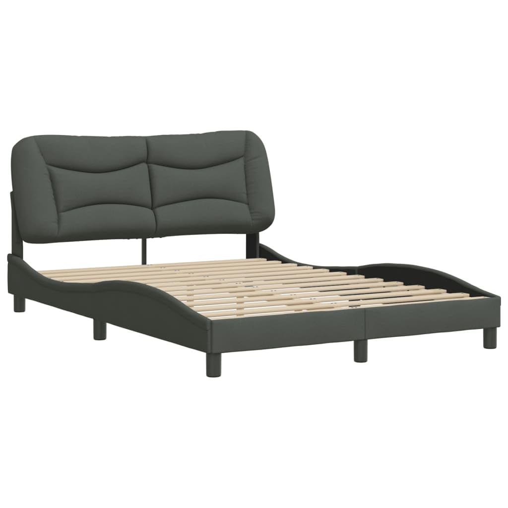vidaXL Full Fabric Bed Frame with Headboard, Dark Gray, 81.9"x55.9"x29.3", Modern Plywood Bed Base with PP Fiber Cushion, Waved Design, Assembly Required