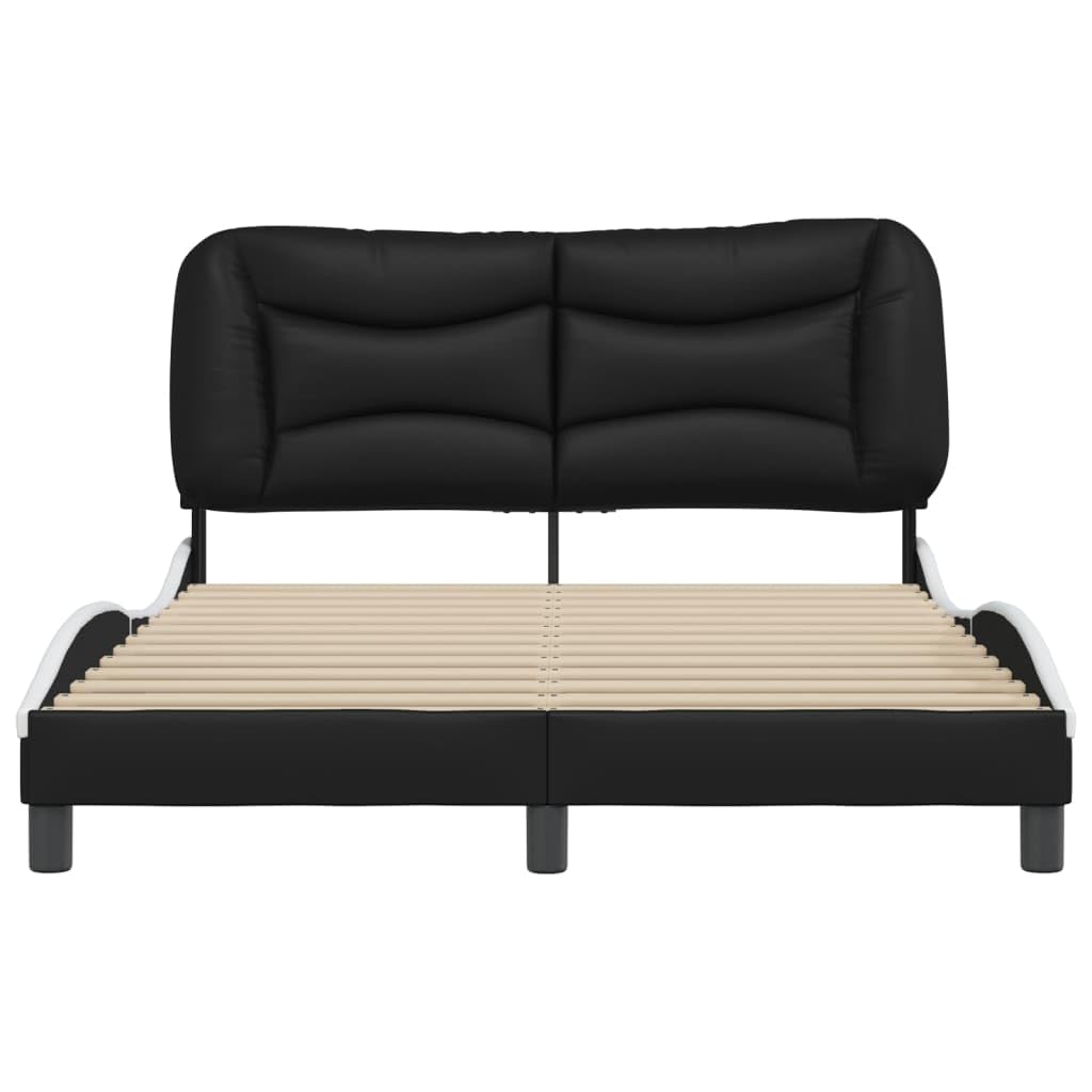 vidaXL Faux Leather Full Bed Frame with Headboard - Black/White 53.9"x74.8" - Modern Double Bed with Plywood Slats & Stuffed Cushion