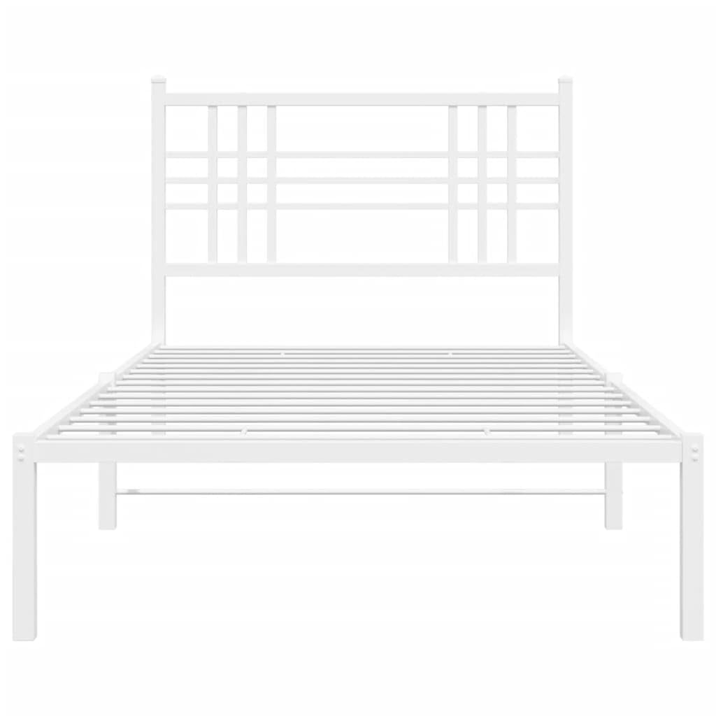 vidaXL White Metal Bed Frame-Single Size with Headboard-Modern Steel Construction-Powder-Coated-81.5" x41.3 x35.4