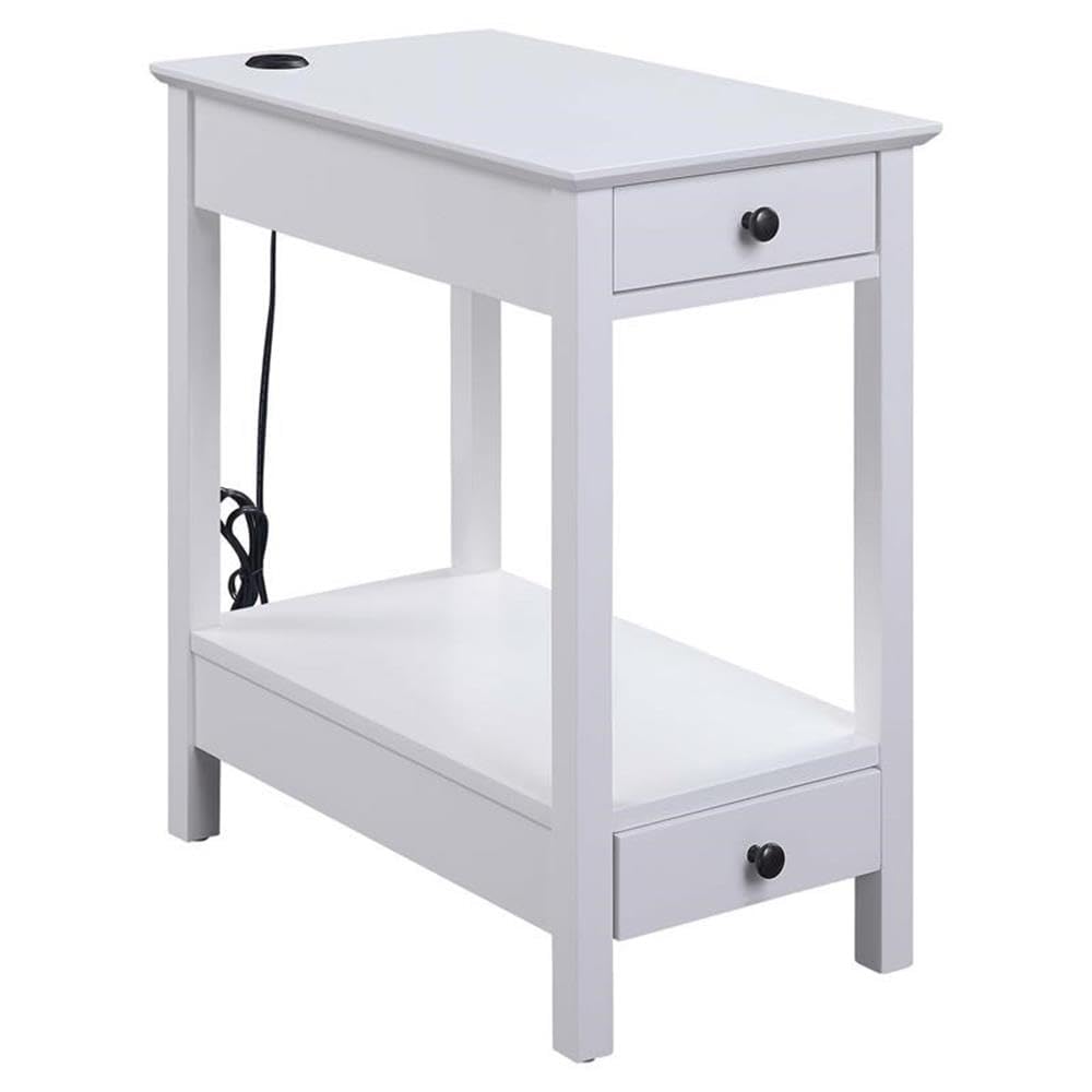 Acme Byzad Wooden Side Table with USB Charging Dock and 2-Drawer in Teal