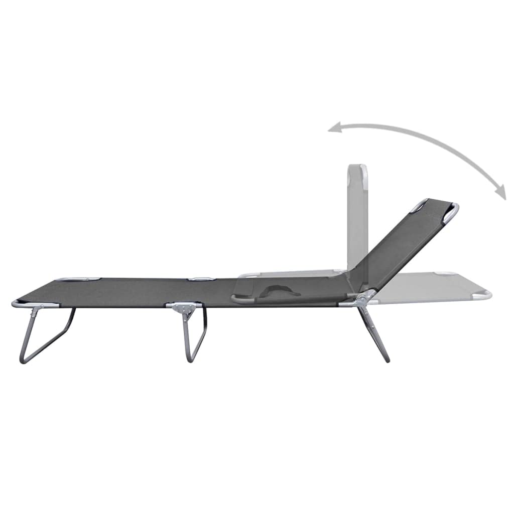 vidaXL Foldable Sunlounger in Gray - Adjustable Backrest and Resistant Oxford Fabric for Comfort, Outdoor Sun Bed with a Durable Powder-Coated Steel Frame, Portable and Easy Storage