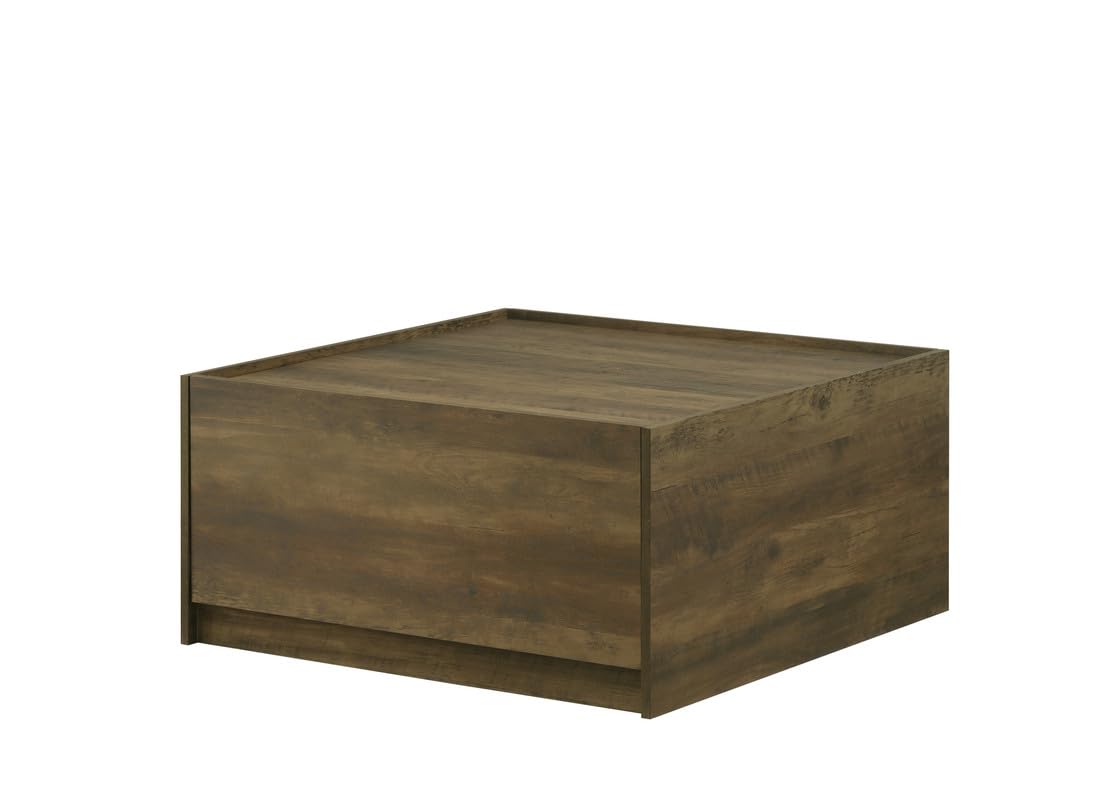Travon 31.5W Oak Finish Square Coffee Table with 2 Drawers