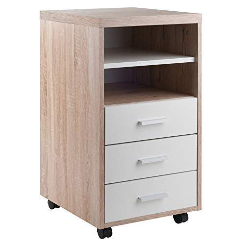 Ergode Kenner Storage Mobile Cabinet | Versatile | Contemporary Design | Easy Mobility | Reclaimed Wood Finish | Linen White Facings | 1-Drawer | Locking Casters (18532-VV)