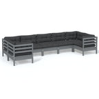 vidaXL Solid Pinewood Patio Lounge Set 7 Piece with Cushions Garden Outdoor Lawn Yard Terrace Balcony Wooden Seat Seating Furniture Gray