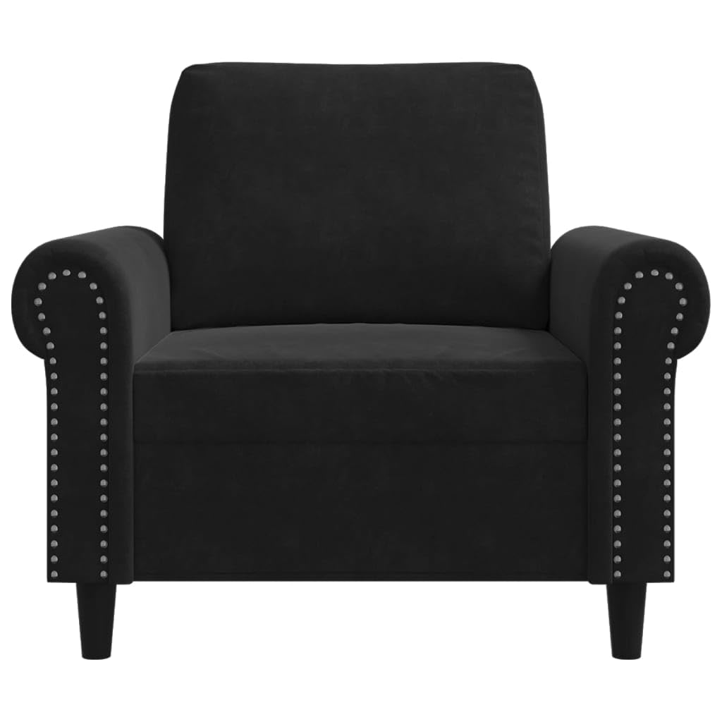 vidaXL Black Velvet Sofa Chair - Modern Accent Lounge Chair with Thickly Padded Seat and Back Pillow, Sturdy Metal Frame - Ideal for Living Room or Lounge Area