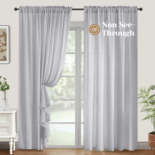 Homeideas Non-See-Through Light Grey Privacy Sheer Curtains 52 X 84 Inches Long 2 Panels Sheer Curtains Light Filtering Window Curtains Drapes For Bedroom Living Room