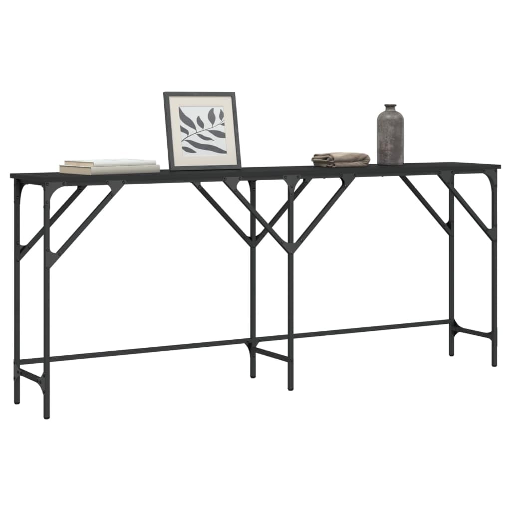 vidaXL Engineered Wood Console Table with Metal Frame - Black, Sturdy, Adjustable Feet for Stability, Industrial Style, for Entryway or Living Room - 70.9" Length, 29.5" Height