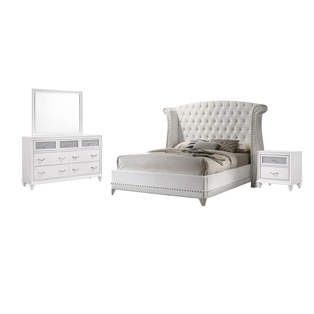 Barzini 4-Piece Upholstered Tufted Bedroom Set White, California King