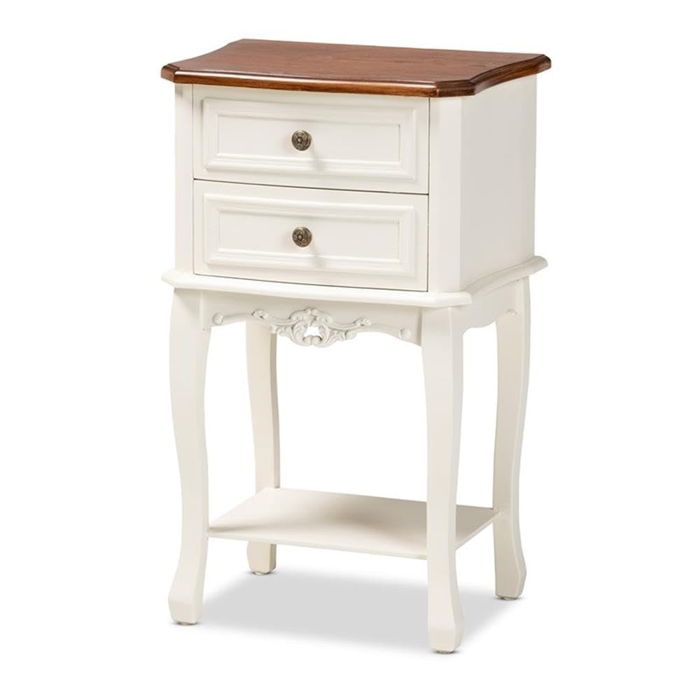 Baxton Studio Darla Classic And Traditional French White And Cherry Brown Finished Wood 2Drawer Nightstand