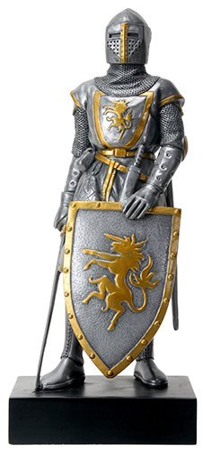 Silver Colored French Knight Design Standing Statue in Full Armor