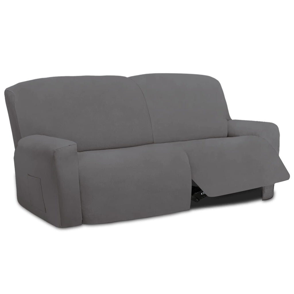 Easy-Going Oversized 6 Pieces Microfiber Stretch Sectional Recliner Loveseat Sofa Slipcover Soft Fitted Fleece 2 Seats Couch Cover Washable Furniture Protector With Elasticity For Kids Pet Light Gray