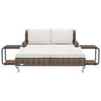 Great-hyc 2-Person Garden Sun Bed with Cushions Poly Rattan Brown
