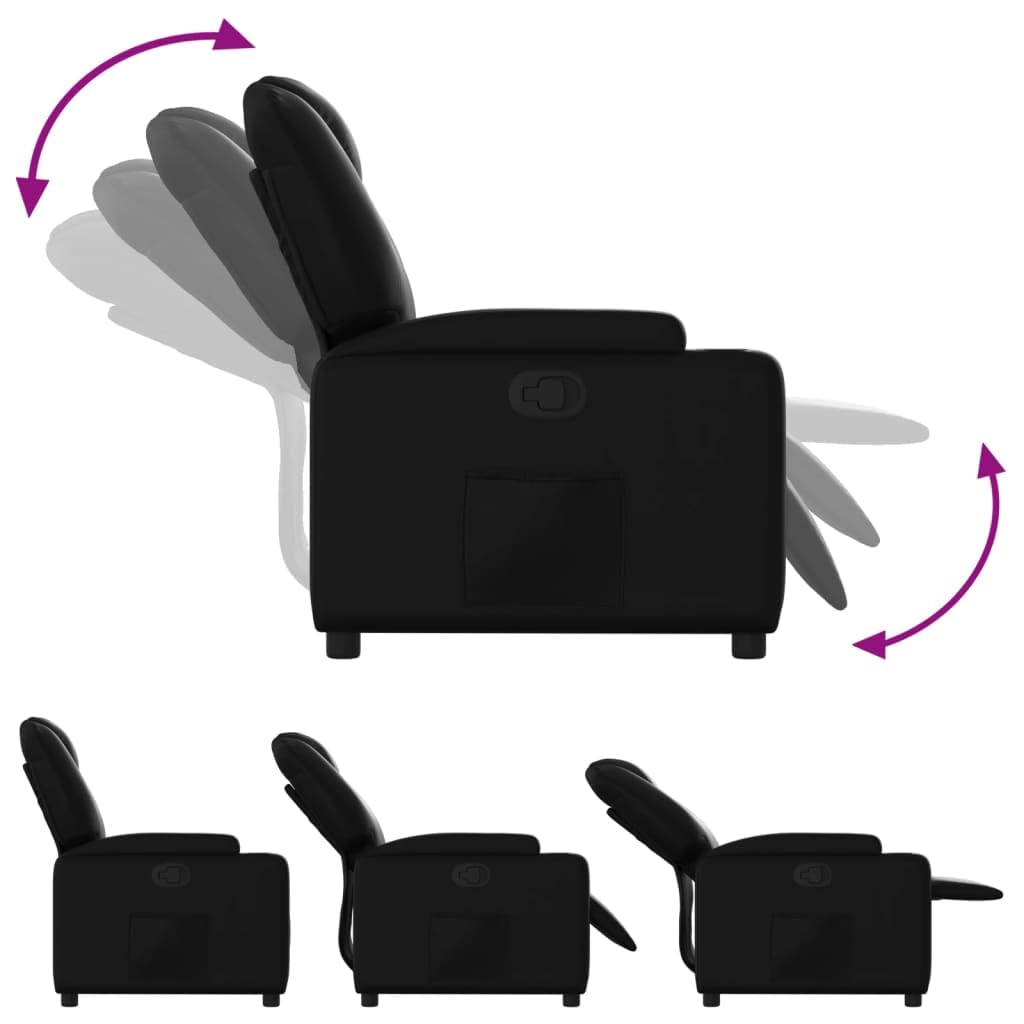 vidaXL Recliner Chair - Black Faux Leather, Manual Recline, Cup Holders, and Pocket, 135-Degree Tilt - Ideal for Living Room or Office