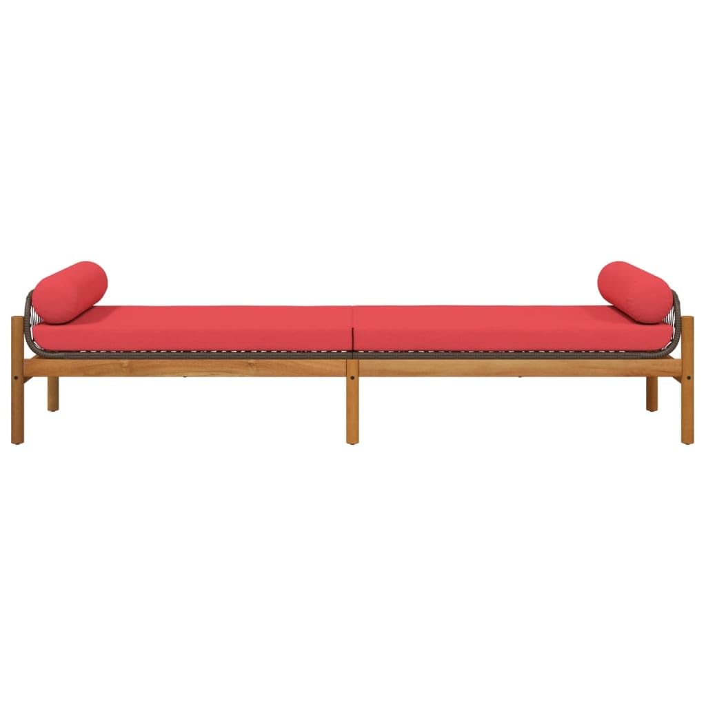 vidaXL Patio Bench with Cushion - Outdoor Loveseat, Brown Poly Rattan, Acacia, Weather-Resistant, 85" x 21.9" x 18.9"