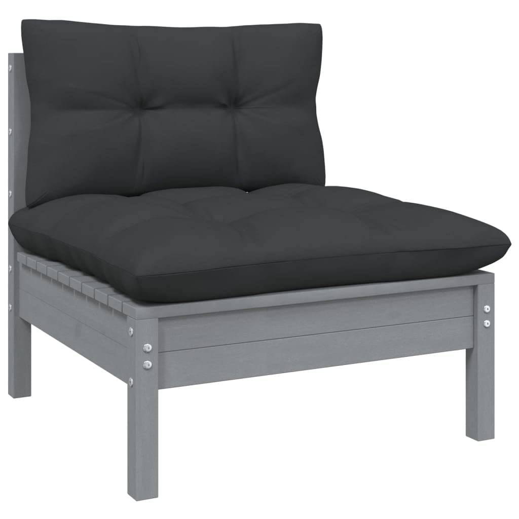 vidaXL Solid Pinewood 4-Seater Patio Sofa with Anthracite Cushions Garden Outdoor Lawn Yard Terrace Balcony Seat Seating Middle Sofa Furniture