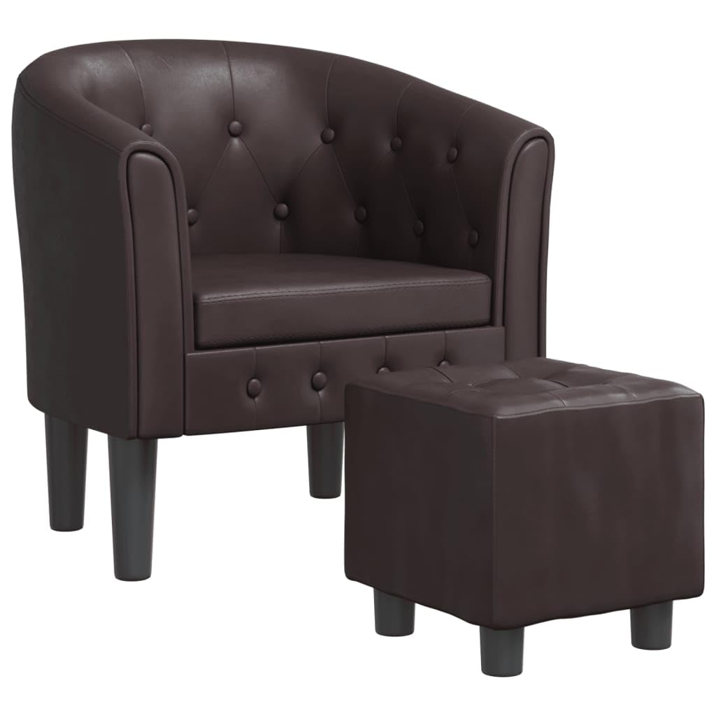 vidaXL Brown Heritage Faux Leather Tub Chair with Footstool - Ultra-Comfortable Padded Seat, Armrest and Backrest - Ideal for Living Room, Bedroom, Office or Lounge