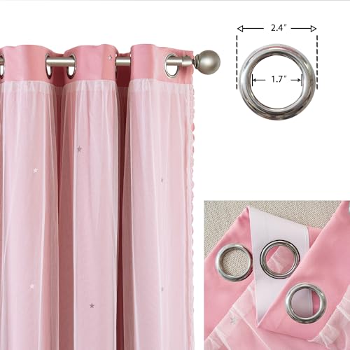 Yancorp Pink Curtains For Bedroom Living Room Thermal Insulated Kids Curtain Hollow-Out Star Window Nursery Curtain 63 Inches Length Room Darkening Grommet(Pink,52 * 63),1 Panel
