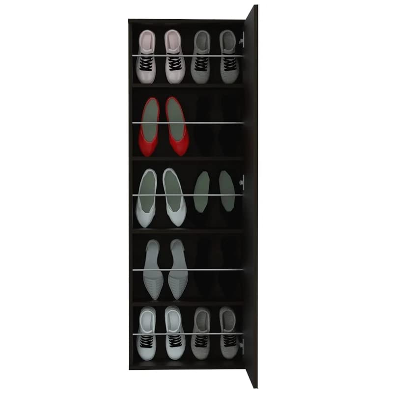 HomeRoots Stylish Black Wengue Wall Mounted Shoe Rack with Mirror