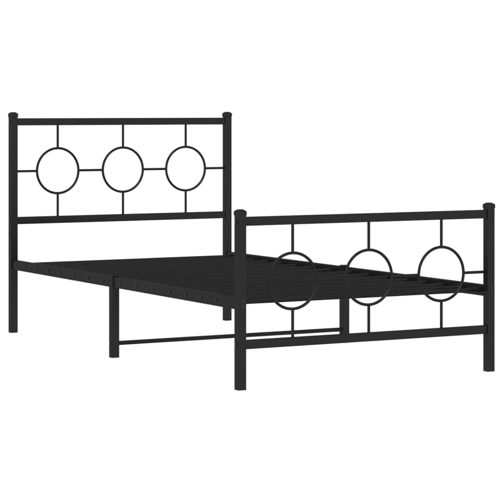vidaXL Single Bed - Industrial Style Metal Frame w/Headboard & Footboard, Black, Supports Mattress 39.4"x78.7" - Assembly Required
