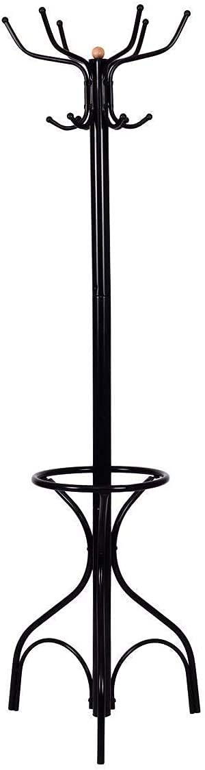 Ldaily Moccha Standing Coat Rack, Metal Frame, Study Portable Free Standing Entryway Hat Coat Jacket Umbrella Holder, Hanger Wit