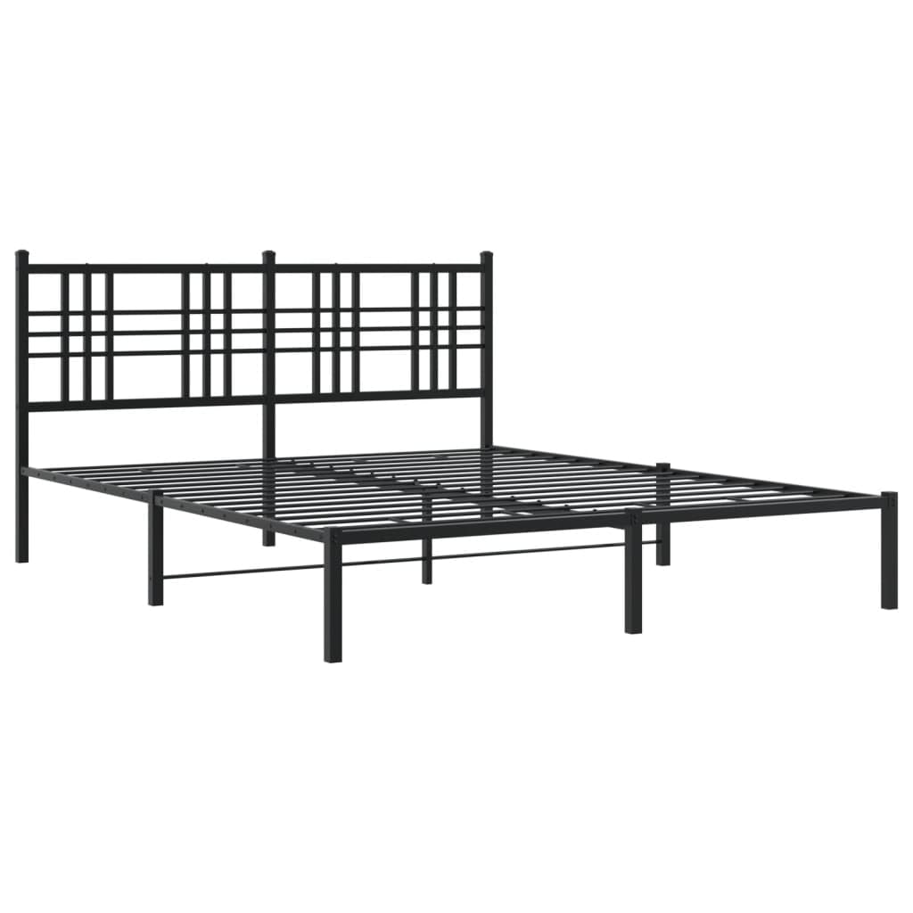 vidaXL Metal Double Bed Frame - Black, Contemporary Steel Construction with Headboard, for Mattress 59.1"x78.7", Bedroom Furniture